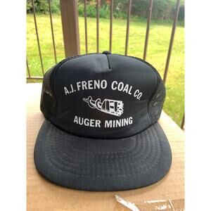 Vintage AJ Freno Coal Co Auger Mining Black Mesh Snapback Trucker Hat